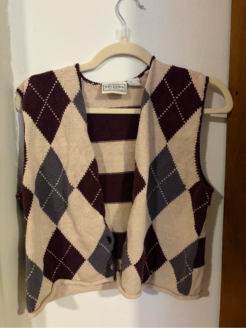Argyle Knit Vest in Burgundy, Cream & Gray